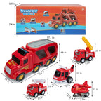 Fire Truck Playset with Detachable Trailer - 5 Piece Vehicle Set