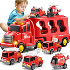 Fire Truck Playset with Detachable Trailer - 5 Piece Vehicle Set