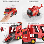 Fire Truck Playset with Detachable Trailer - 5 Piece Vehicle Set