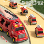 Fire Truck Playset with Detachable Trailer - 5 Piece Vehicle Set