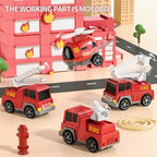 Fire Truck Playset with Detachable Trailer - 5 Piece Vehicle Set