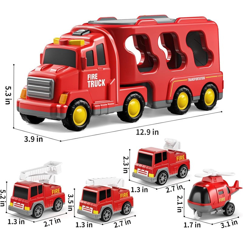Fire Truck Playset with Detachable Trailer - 5 Piece Vehicle Set
