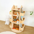 Floor-standing Rotating Bookcase - House-Shaped Top with Open Shelves