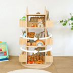 Floor-standing Rotating Bookcase - House-Shaped Top with Open Shelves