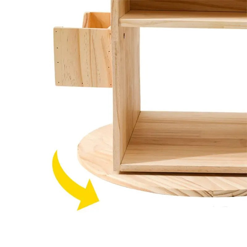 Floor-standing Rotating Bookcase - House-Shaped Top with Open Shelves