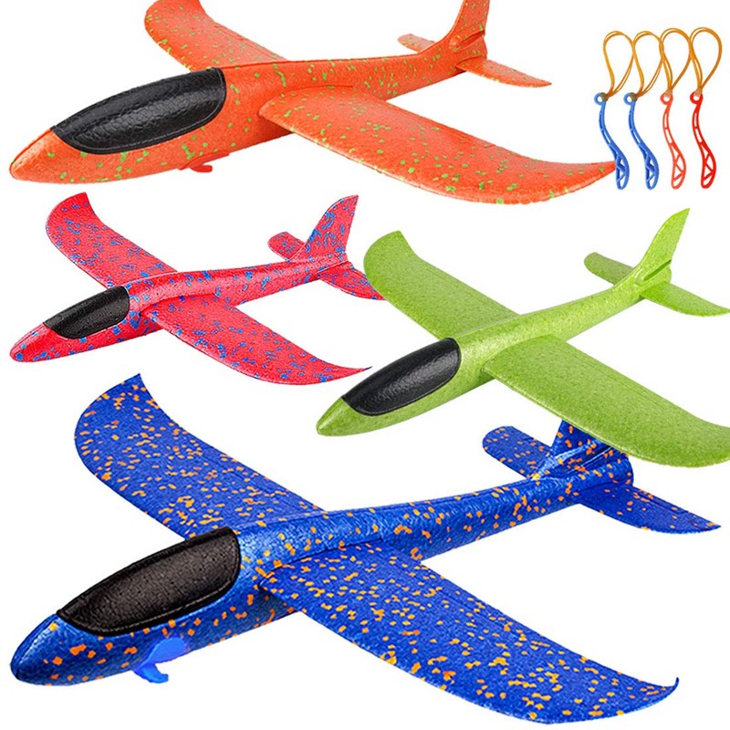 Foam Glider Toy Set - 4 Airplanes with Slingshots