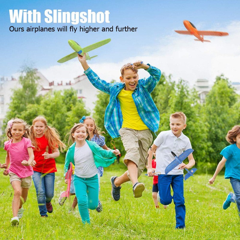 Foam Glider Toy Set - 4 Airplanes with Slingshots