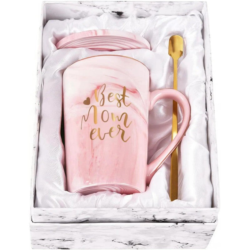 Gift Set Coffee Mug - Pink Marble with Gold Accents