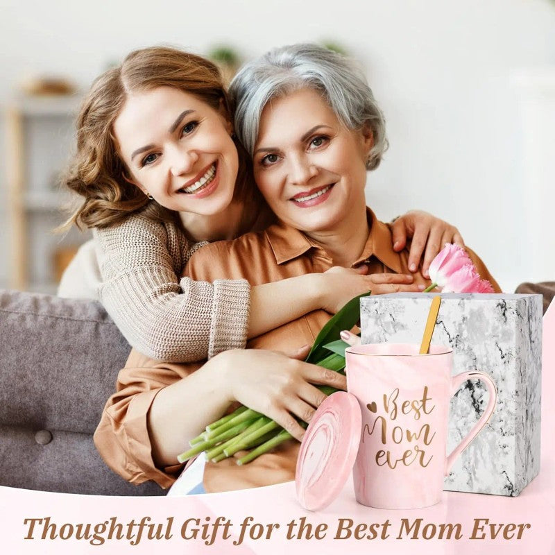 Gift Set Coffee Mug - Pink Marble with Gold Accents