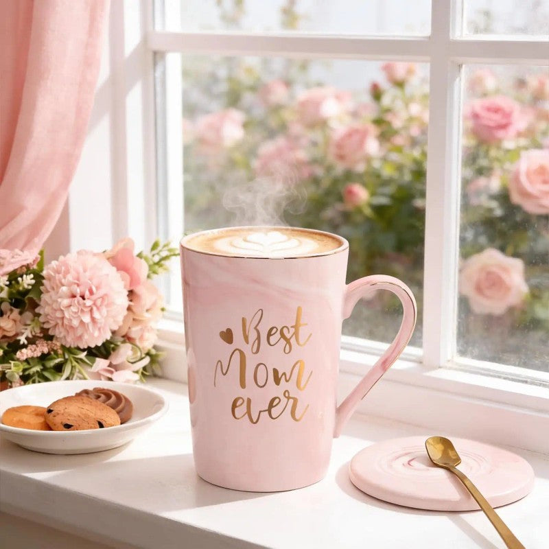 Gift Set Coffee Mug - Pink Marble with Gold Accents