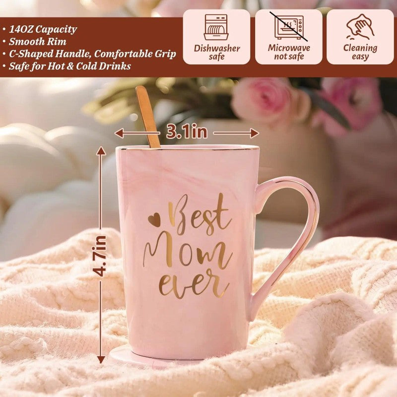 Gift Set Coffee Mug - Pink Marble with Gold Accents