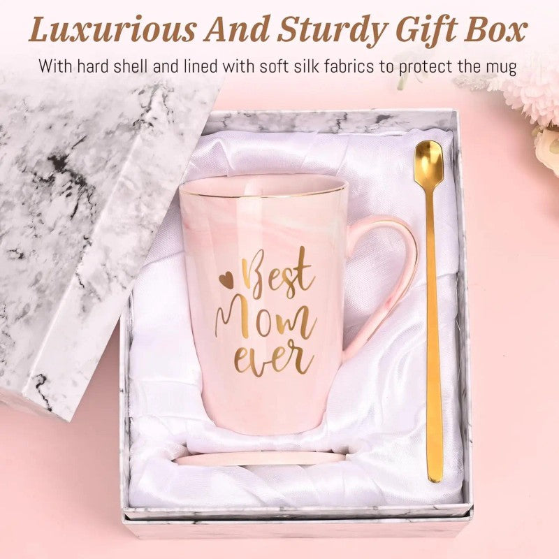 Gift Set Coffee Mug - Pink Marble with Gold Accents