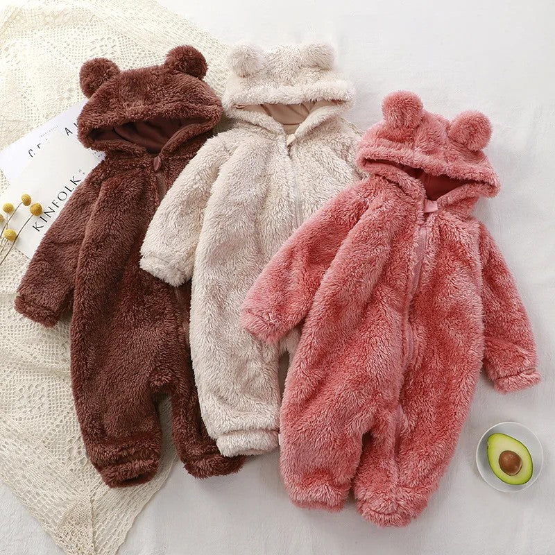 Infant Bear Hooded Romper Jumpsuit - Long Sleeve Footed