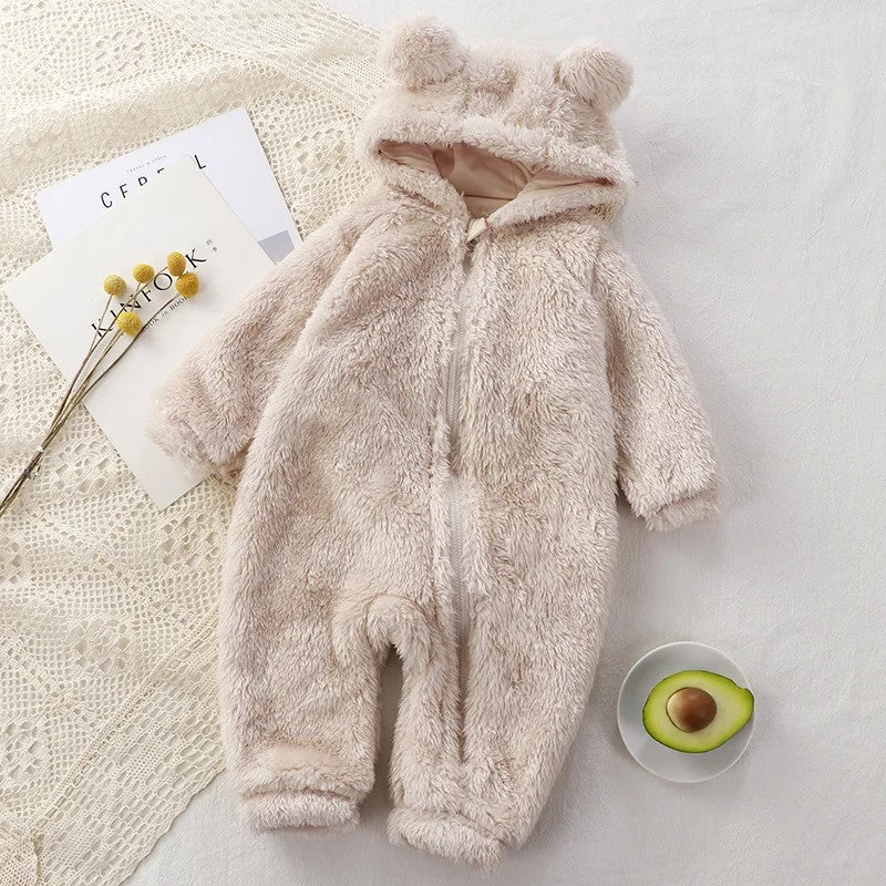 Infant Bear Hooded Romper Jumpsuit - Long Sleeve Footed