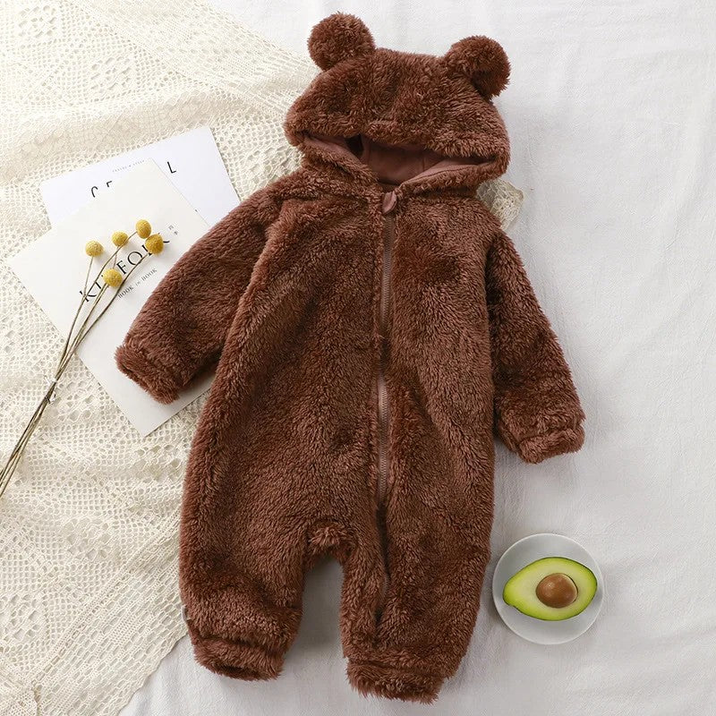 Infant Bear Hooded Romper Jumpsuit - Long Sleeve Footed