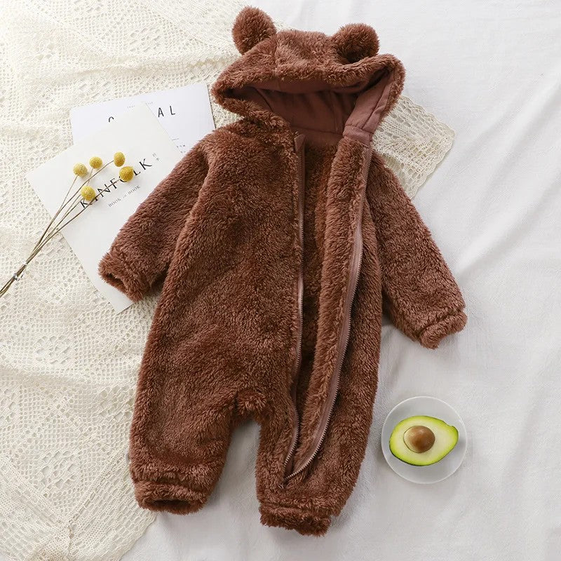 Infant Bear Hooded Romper Jumpsuit - Long Sleeve Footed