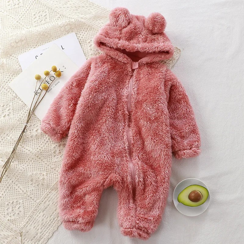 Infant Bear Hooded Romper Jumpsuit - Long Sleeve Footed