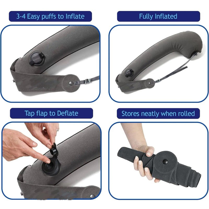 Inflatable Travel Neck Pillow - Adjustable Strap