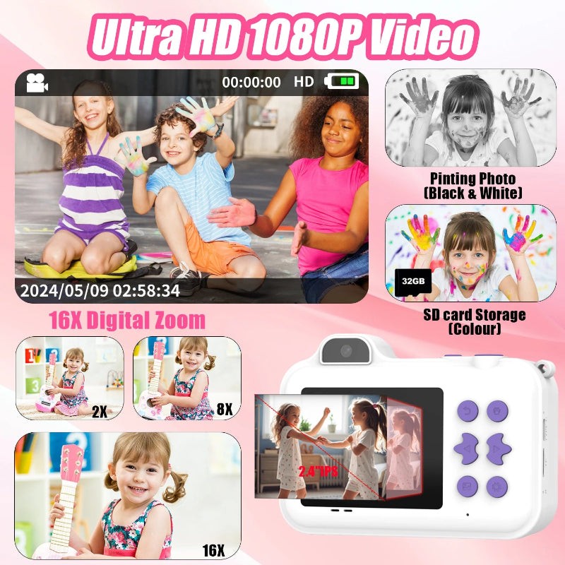 Instant Children's Camera with Direct Photo Printing - Multiple Colour Variants