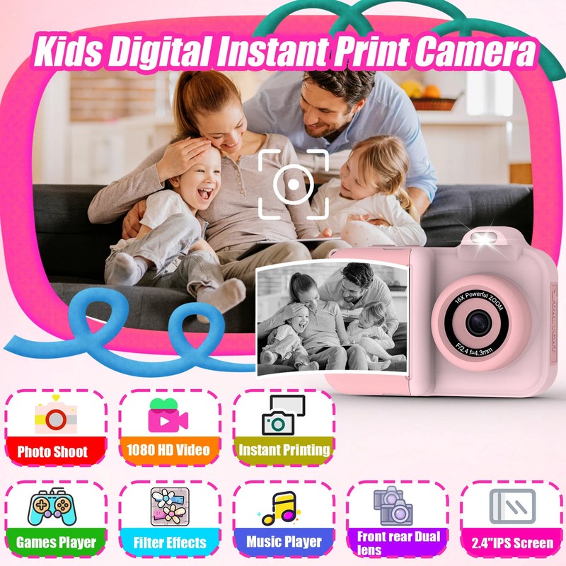 Instant Children's Camera with Direct Photo Printing - Multiple Colour Variants