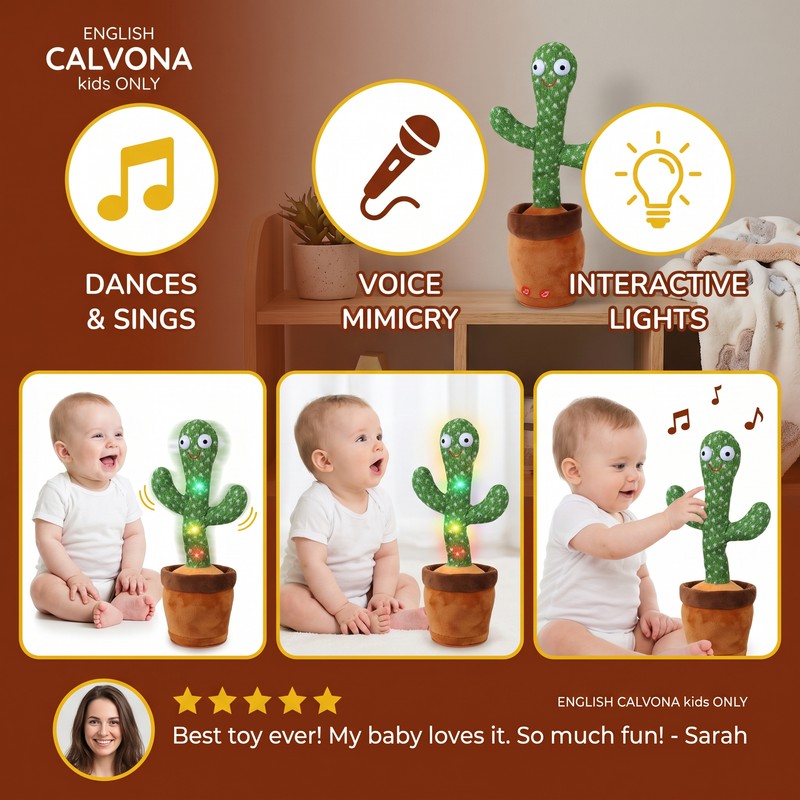 Interactive Dancing Cactus Toy with LED Lights