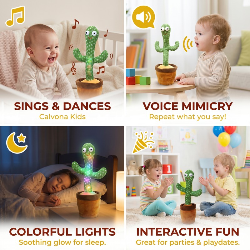 Interactive Dancing Cactus Toy with LED Lights