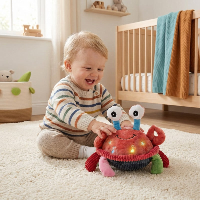 Interactive Plush Crab Toy - Musical Sensory Toy with Light-Up Details