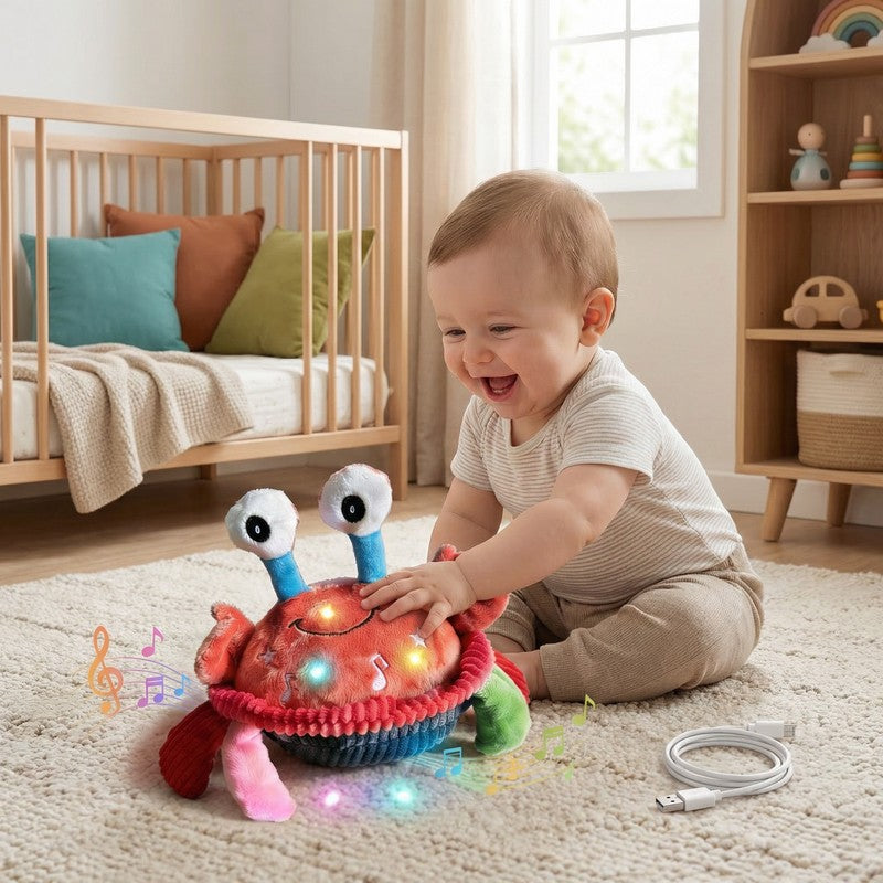 Interactive Plush Crab Toy - Musical Sensory Toy with Light-Up Details