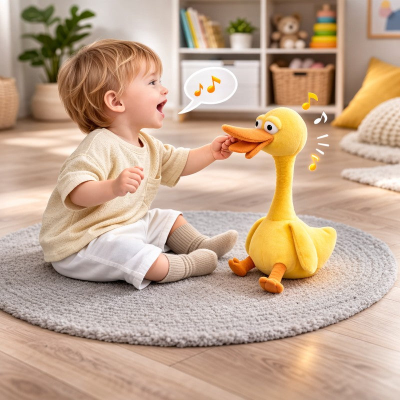 Interactive Talking Plush Duck Toy - Musical Waddling Animation