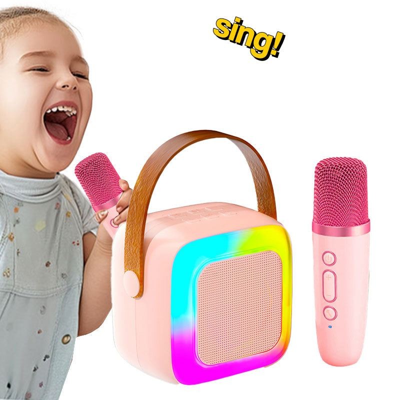 Karaoke Machine for Kids - Portable Bluetooth Speaker with Wireless Microphones