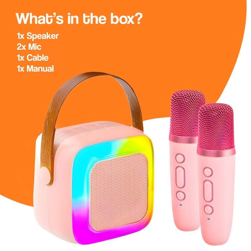 Karaoke Machine for Kids - Portable Bluetooth Speaker with Wireless Microphones