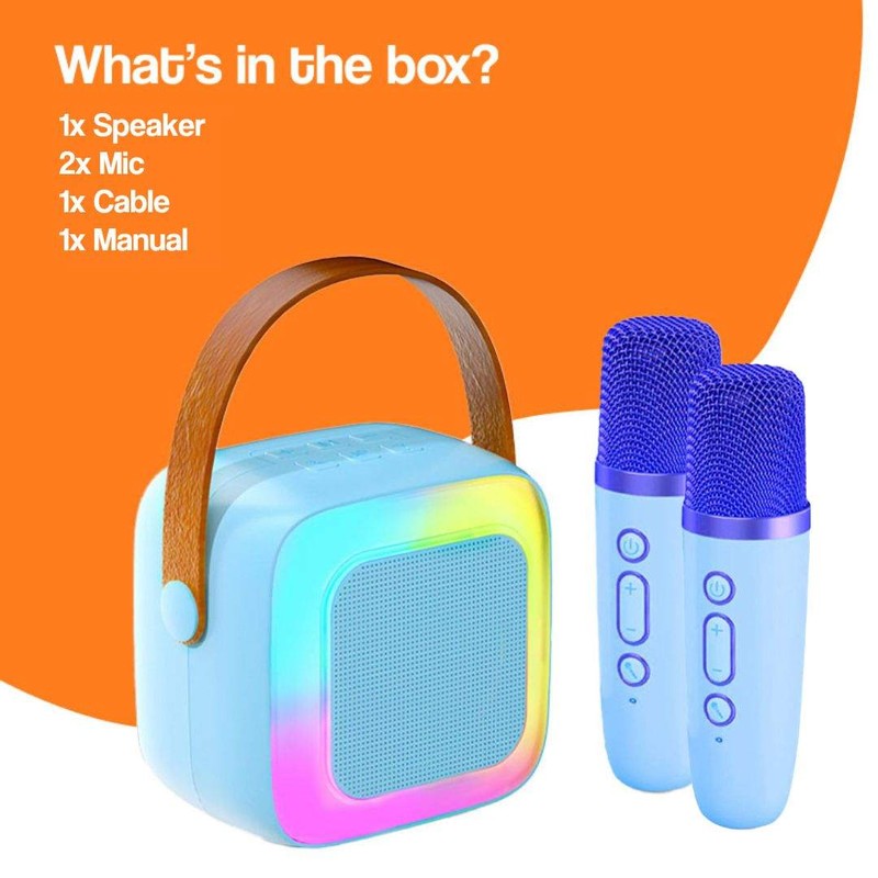 Karaoke Machine for Kids - Portable Bluetooth Speaker with Wireless Microphones