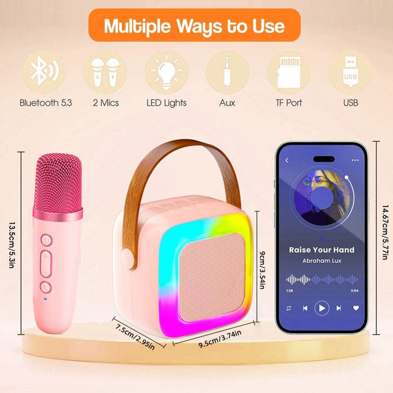 Karaoke Machine for Kids - Portable Bluetooth Speaker with Wireless Microphones