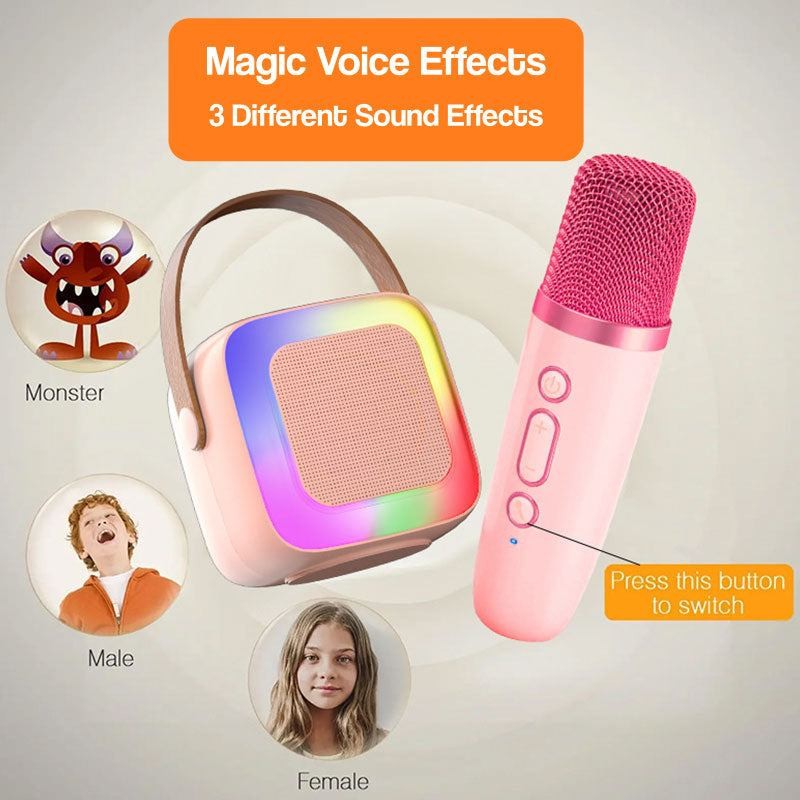 Karaoke Machine for Kids - Portable Bluetooth Speaker with Wireless Microphones