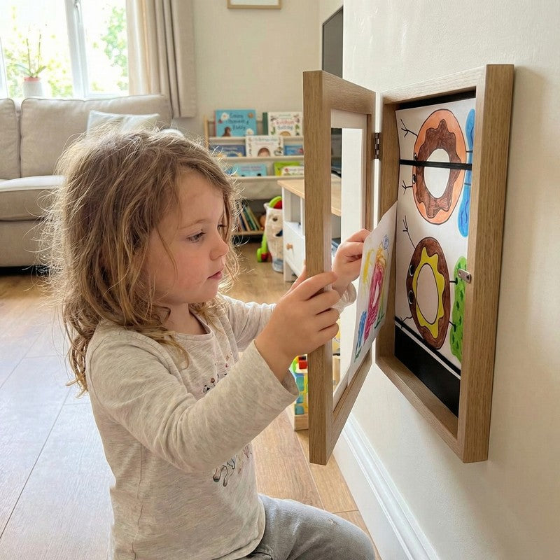 Kids Artwork Storage Display Frame - Front-Opening Hinged Door