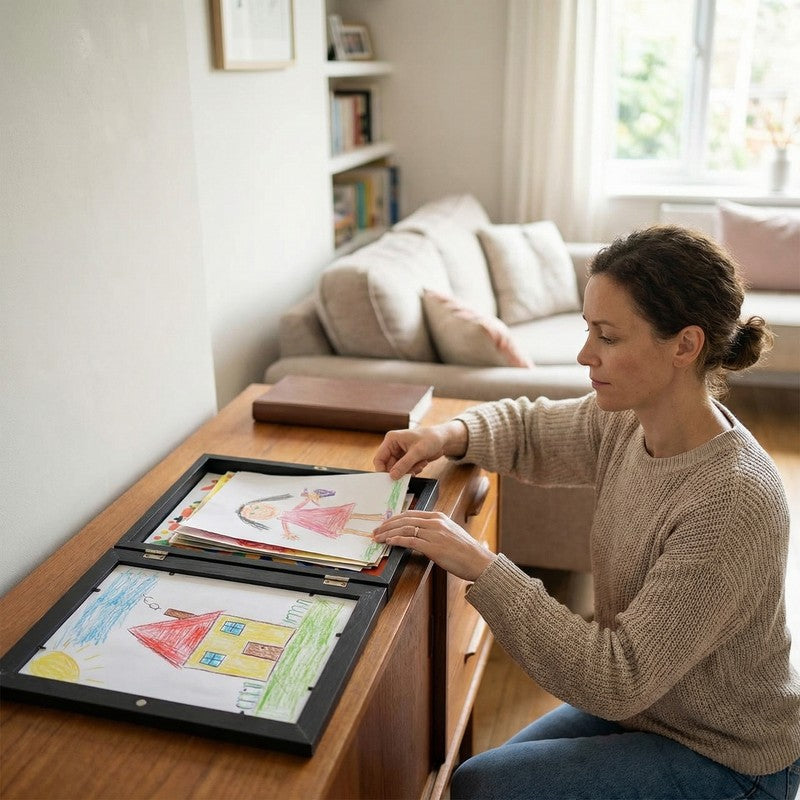Kids Artwork Storage Display Frame - Front-Opening Hinged Door