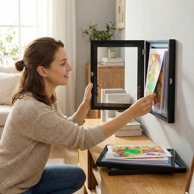 Kids Artwork Storage Display Frame - Front-Opening Hinged Door