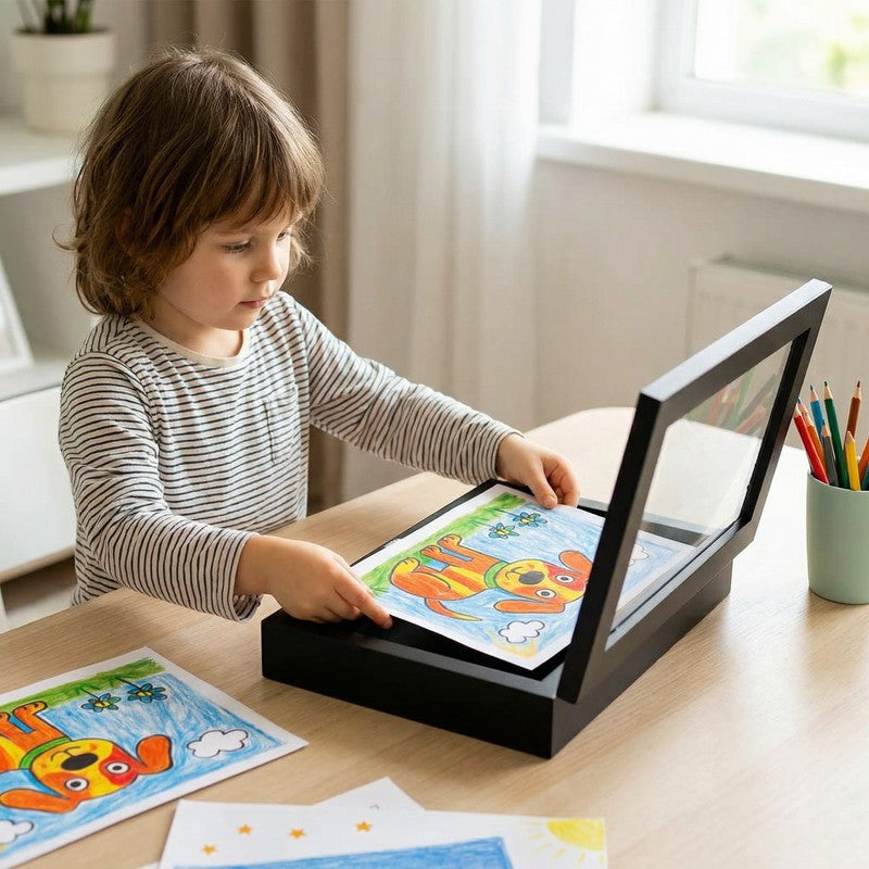 Kids Artwork Storage Display Frame - Front-Opening Hinged Door