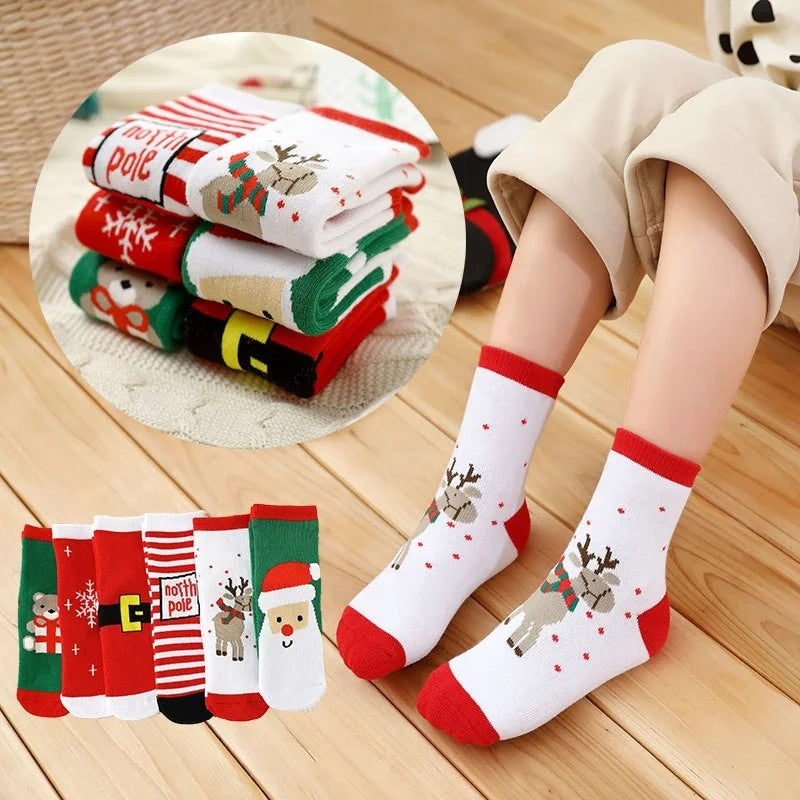 Kids Christmas Crew Socks Set - Knitted Holiday