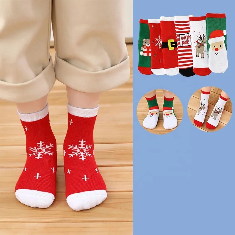 Kids Christmas Crew Socks Set - Knitted Holiday