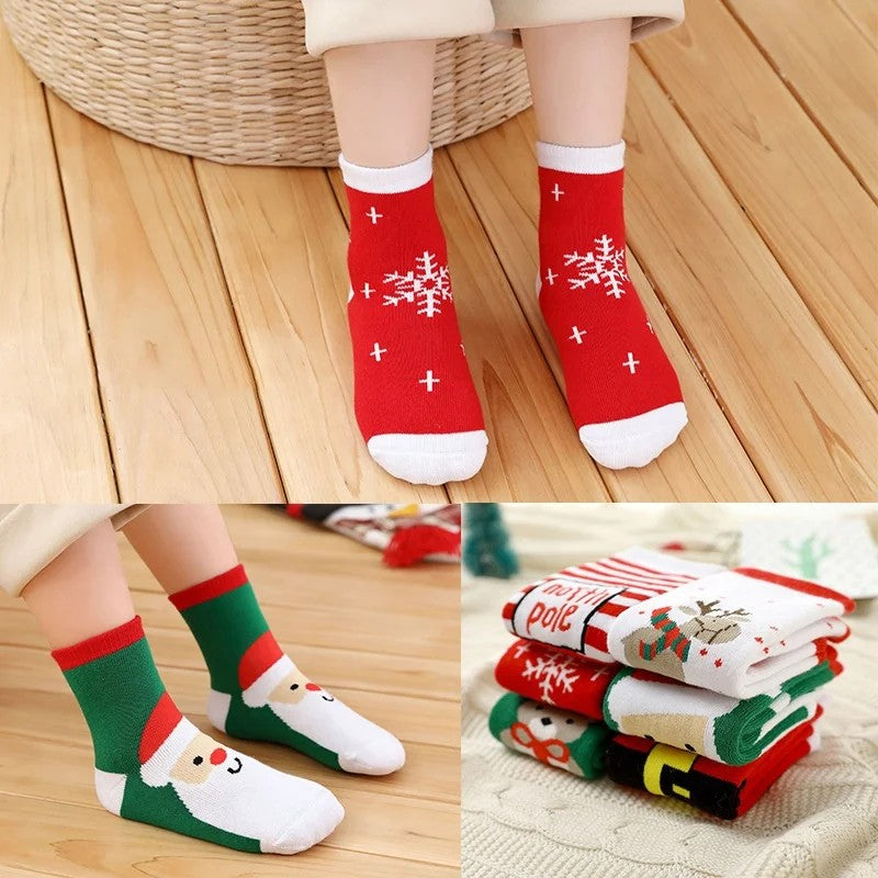 Kids Christmas Crew Socks Set - Knitted Holiday
