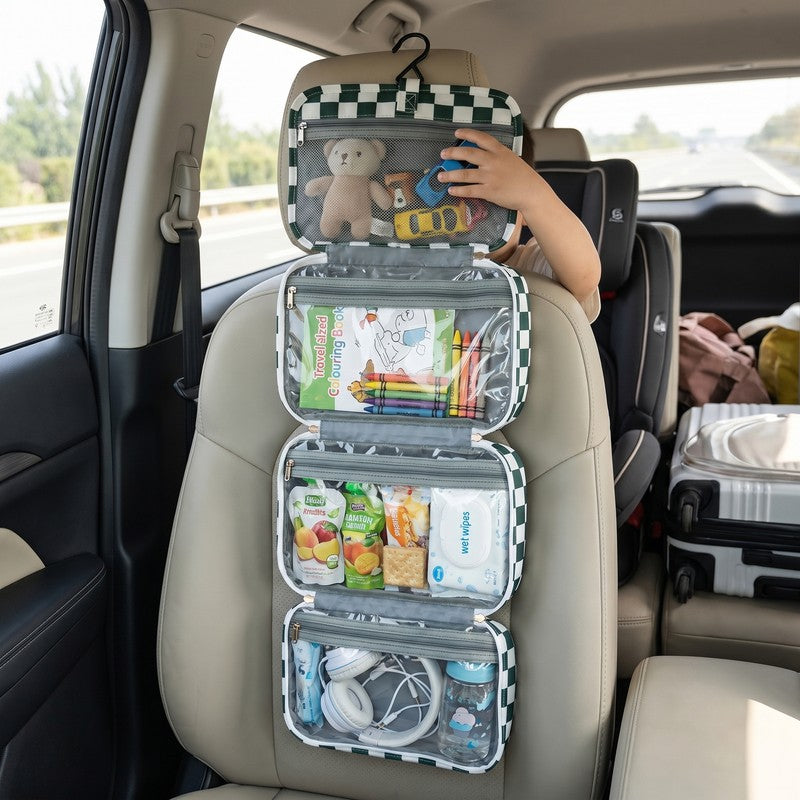 Kids Fold-Out Travel Organiser Bag - Hanging Storage Compartments
