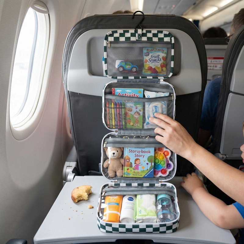 Kids Fold-Out Travel Organiser Bag - Hanging Storage Compartments