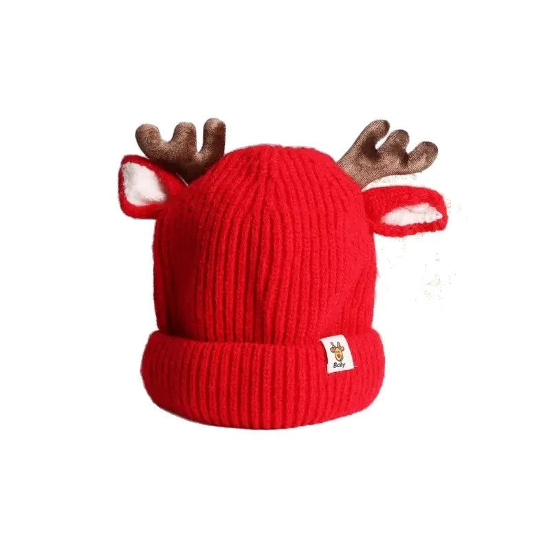 Kids' Knitted Beanie Hat with Deer Antlers and Ears