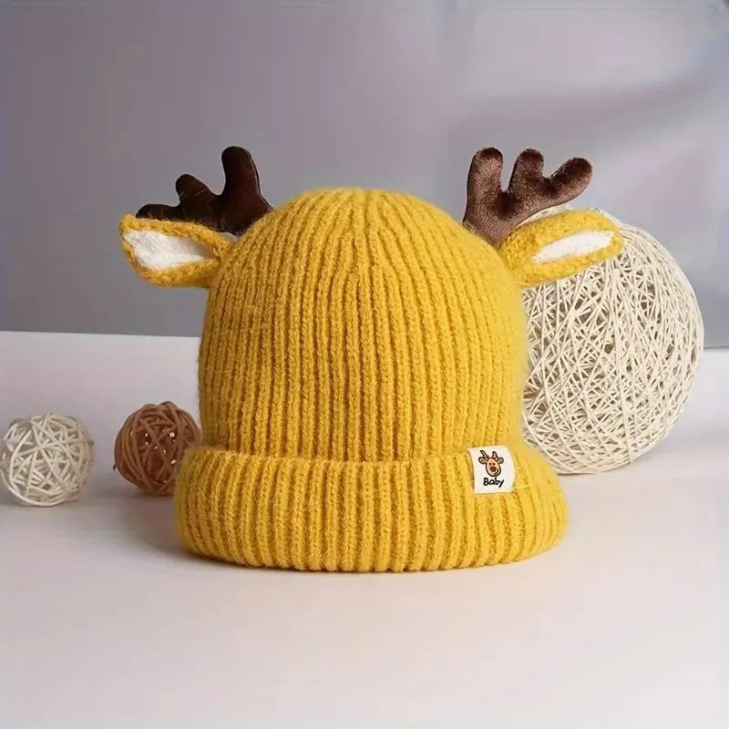Kids' Knitted Beanie Hat with Deer Antlers and Ears