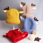 Kids' Knitted Beanie Hat with Deer Antlers and Ears