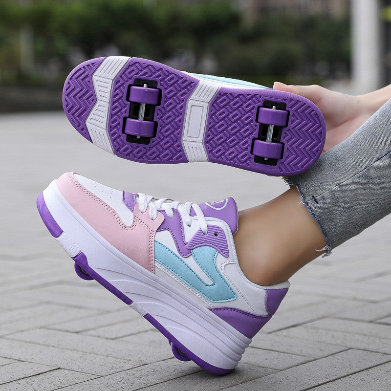 Kids' Sneakers with Wheels - Low-Top Double-Wheel and Four-Wheel Styles