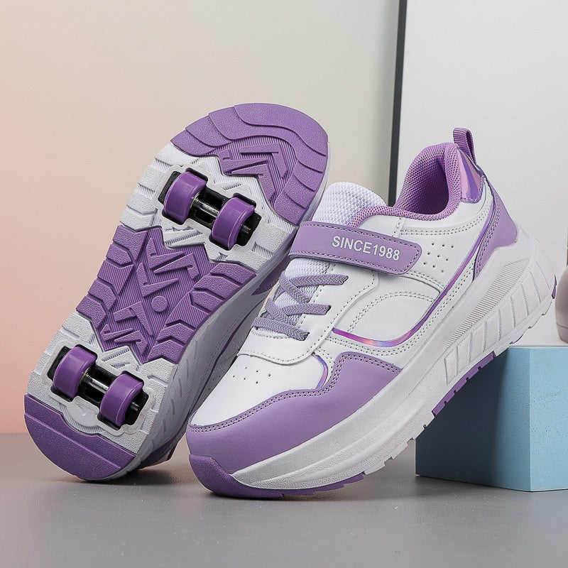 Kids' Sneakers with Wheels - Low-Top Double-Wheel and Four-Wheel Styles