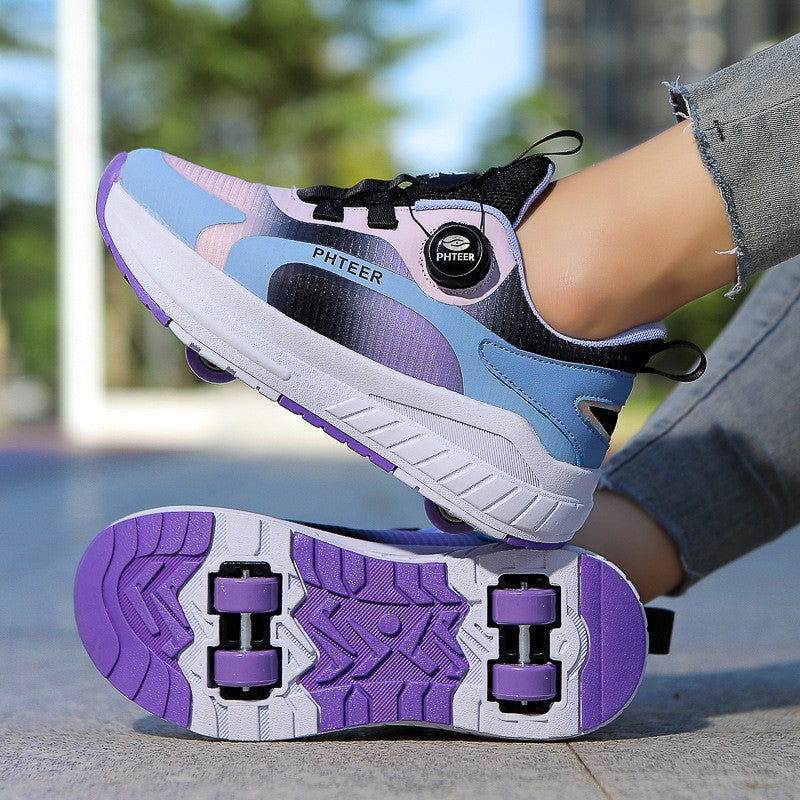Kids' Sneakers with Wheels - Low-Top Double-Wheel and Four-Wheel Styles