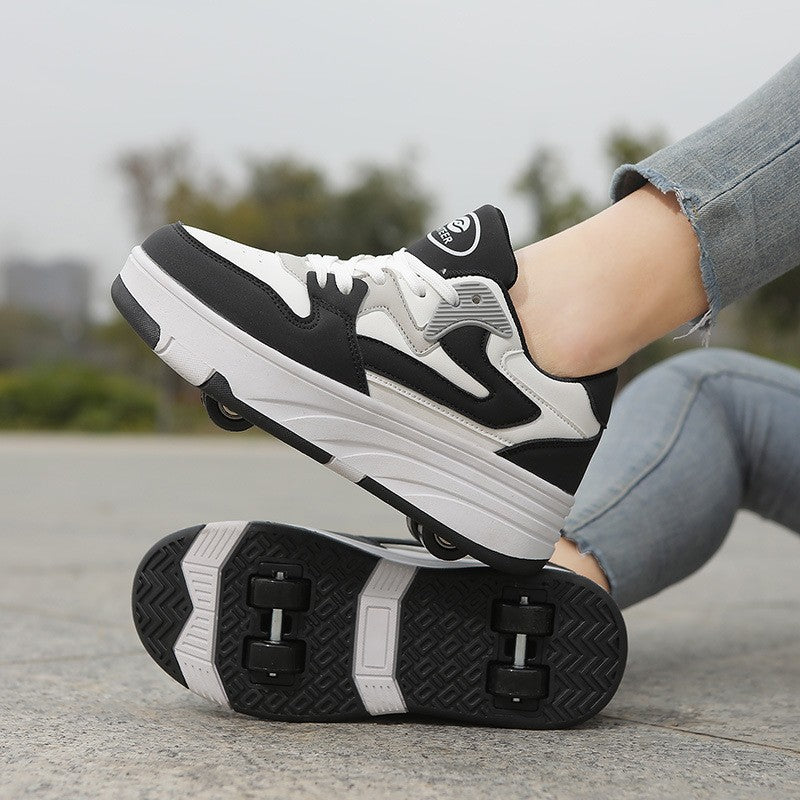 Kids' Sneakers with Wheels - Low-Top Double-Wheel and Four-Wheel Styles